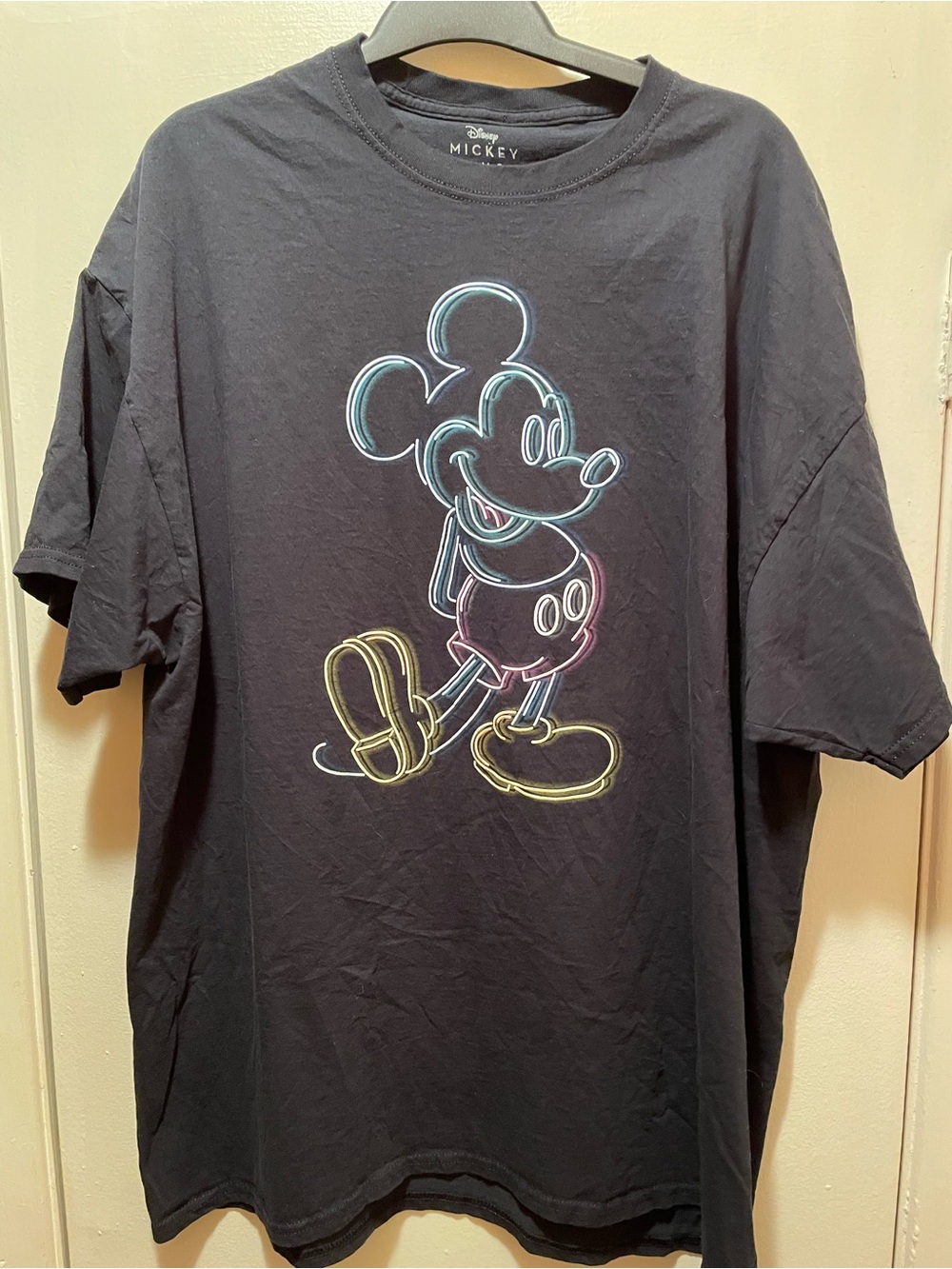Disney Mickey Mouse Neon Outline Graphic T-Shirt Black 2XL